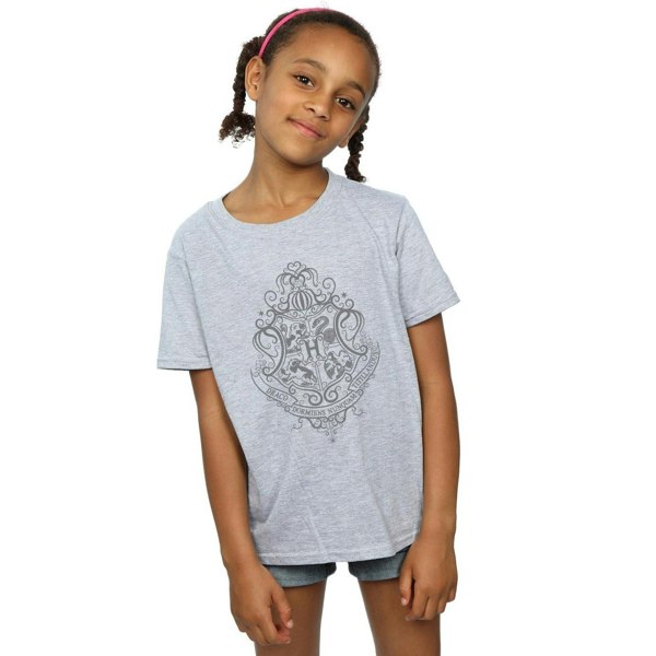 Harry Potter Girls Hogwarts Draco Dormiens Crest Cotton T-Shirt - Sports Grey