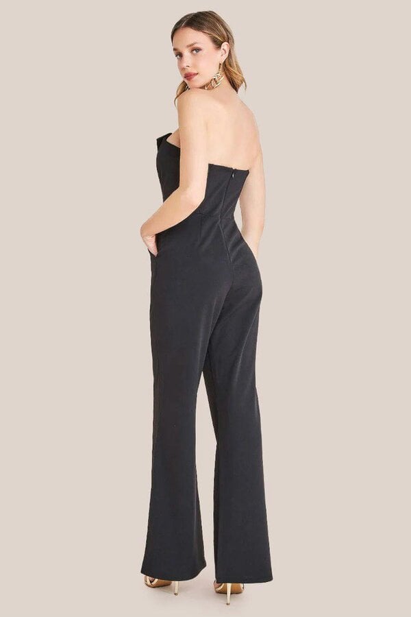 Goddiva Satin Collar Scuba Jumpsuit - Black by Goddiva