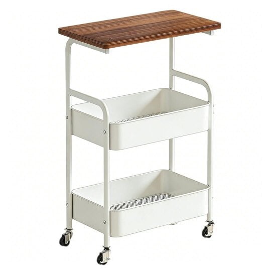 Havendro Three-Tier Mobile Storage Cart | Wooden Desktop with Sturdy Metal Frame