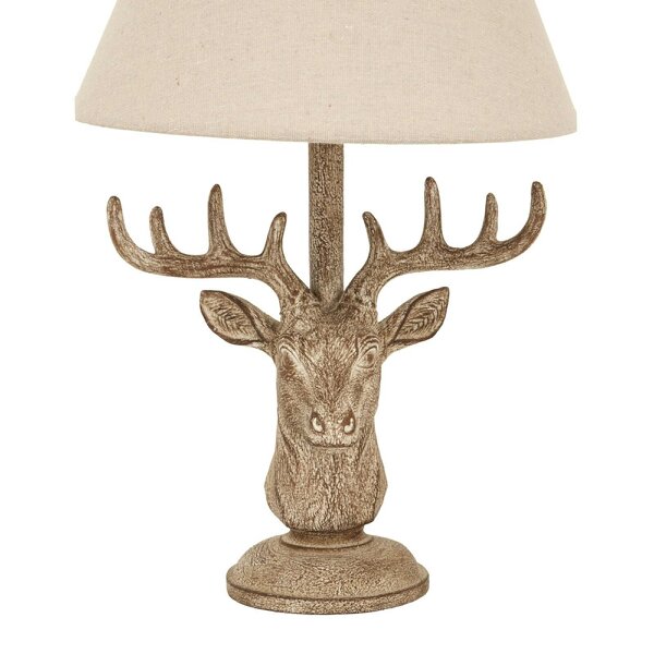 Wyld Haus Whisperfern Stonewashed Stag Head Table Lamp With Linen Shade