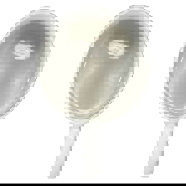 Top view of a plain white ceramic mug with a rounded handle and smooth interior surface.