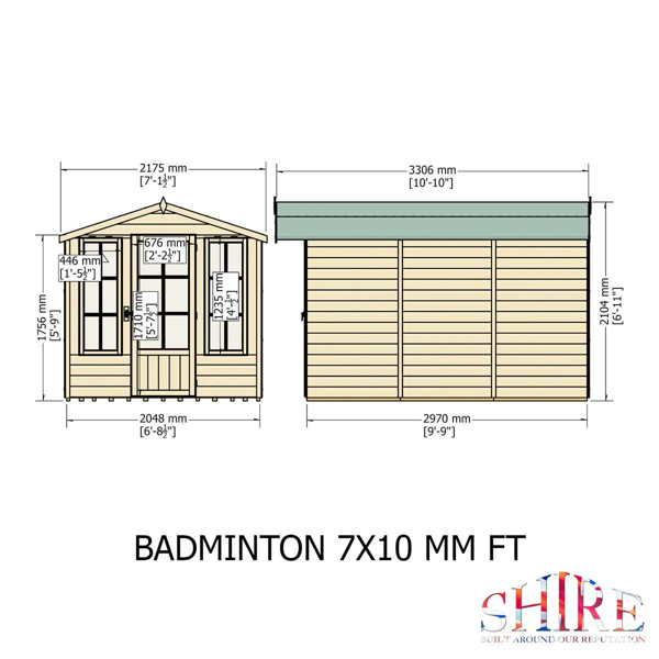 Shire Badminton 7x10 12mm interlock Clad wooden Summerhouse