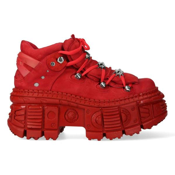 New Rock M-106WALL-C13 Metallic Red Leather Gothic Ankle Boots