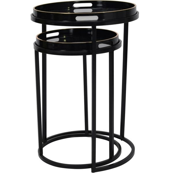 Libra Interiors Vesuvius Black and Gold Set of 2 Side Tray Tables with Removable Trays