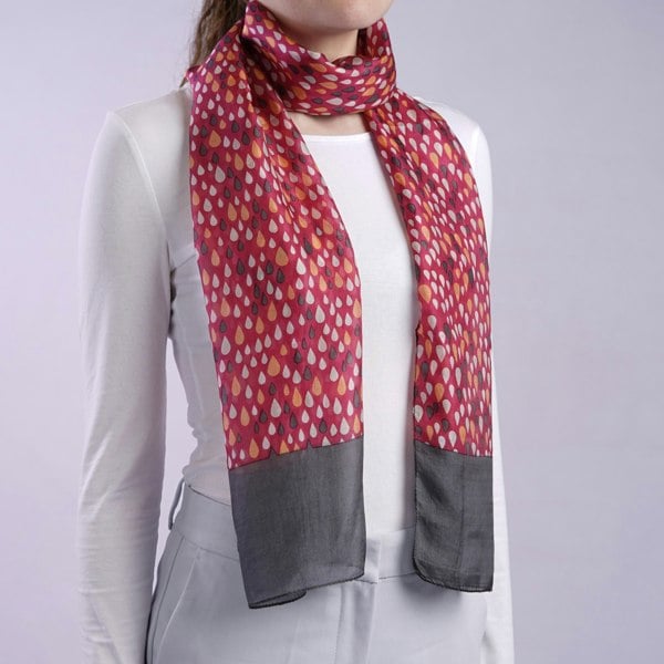 Antonia York Tiffany | Silk Chiffon Neck Scarf - Raspberry Pink & Grey Raindrops