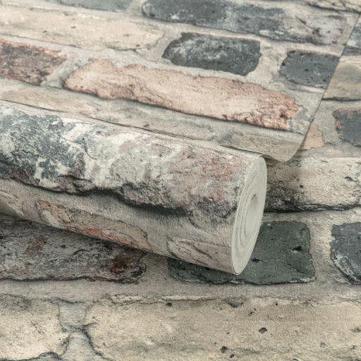 Grandeco Industrial Rustic Charcoal Concrete Brick Textured Wallpaper