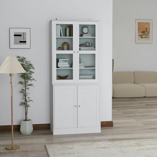 Wyld Haus Salu Wood White Double Compartment Display Storage Cabinet