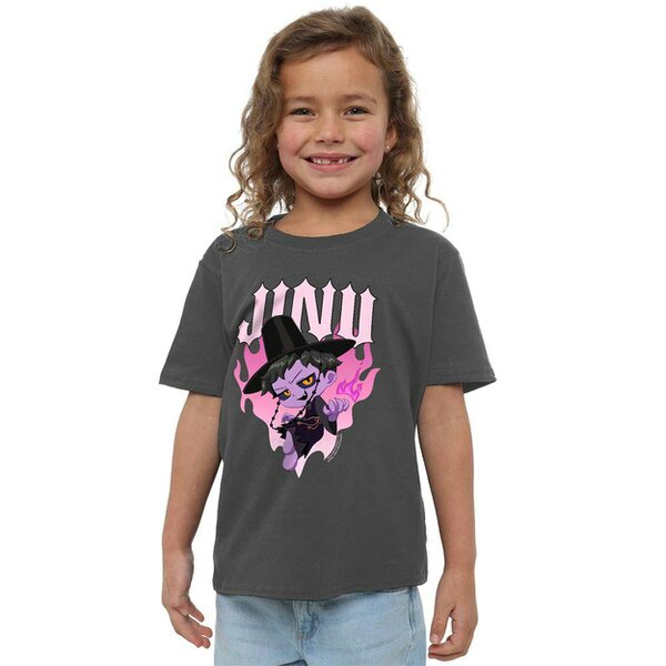 K-Pop Demon Hunters Childrens/Kids Jinu Flaming Heart T-Shirt - Charcoal