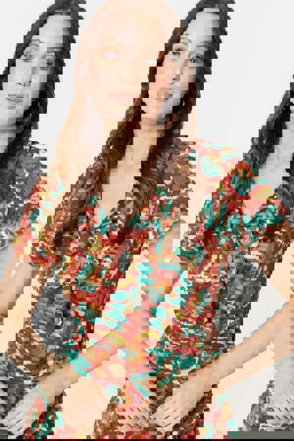 Red | Printed Ruffle Front Wrap Dress