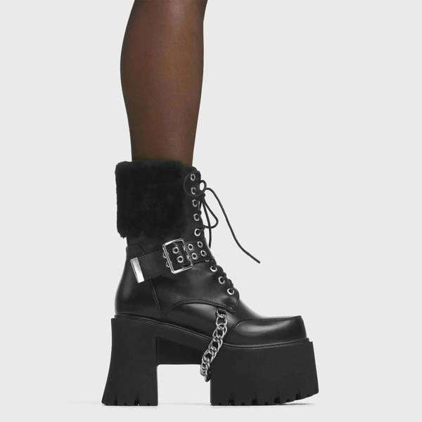 Lamoda Accelerate Black PU Fur Platform Shoes with Modern Style and Comfort