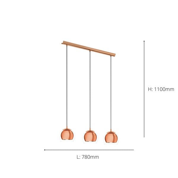 EGLO Rocamar 3-Light Copper Pendant With Outer Glass Shades