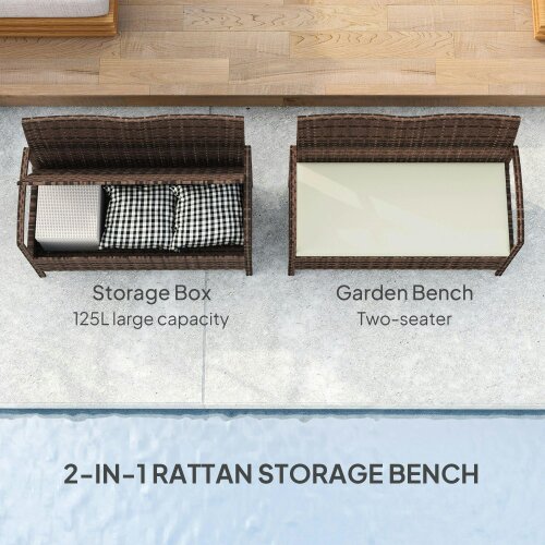 Wyld Haus Rarette Rattan Brown Garden Storage Bench With Cushion 125L Capacity