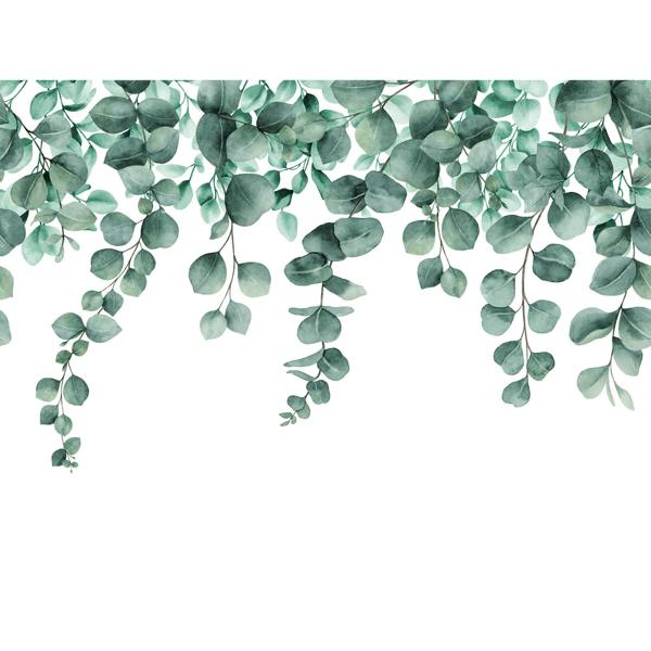 Grandeco Mirte Trailing Eucalyptus Leaves 7 Lane Textured Repeatable Mural, 3.71 x 2.8m, Green