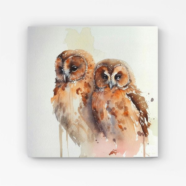 Warren Reed Loving Tawny Owls Watercolour Canvas