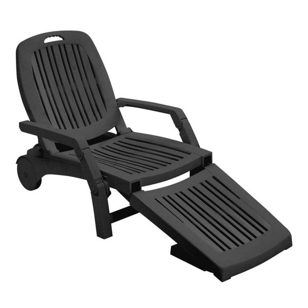 193cm D Outdoor Folding Lounge Chair Recliner with Wheels Sunloungers Living and Home Black