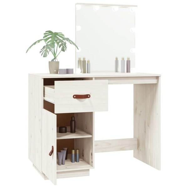 Berkfield Dressing Table with LED White 95x50x133.5 cm Solid Wood Pine