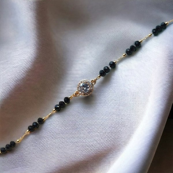 The Colourful Aura Asian Black Bead Round Zircon Nazar Mangalsutra Indian Bracelet