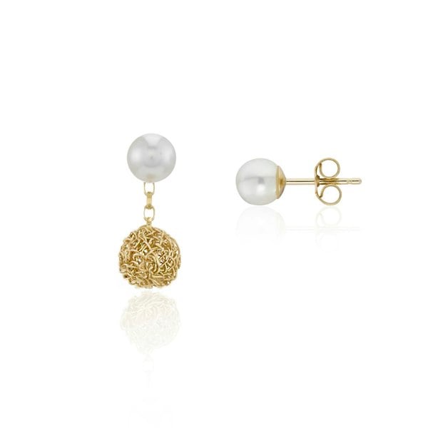 Aelita Jewellery Hand Crocheted Yellow Gold Detachable Earrings With Freshwater Cultured Pearl