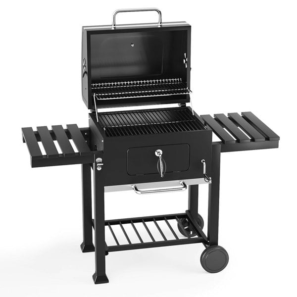 Charcoal Grill Barrel Wide 114.5cm w/ Side Shelves Garden BBQ Grill Living and Home