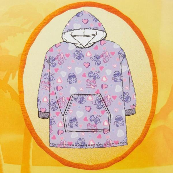 Tex-ass Girls Disney Stitch Heart Print Hooded Blanket Purple One Size