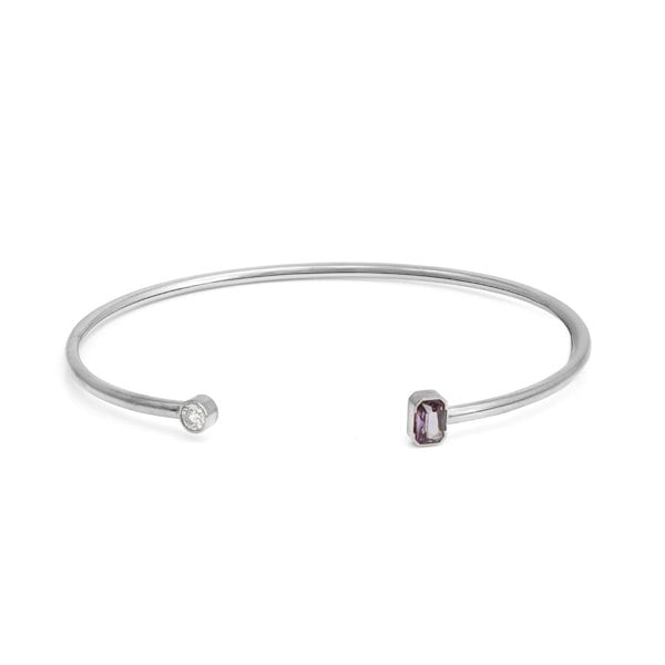 Say It With February Amethyst Birthstone Bangle - Silver Plated