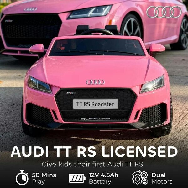 12V Audi TT RS Licensed Electric Car, Electric Ride On Toy with Remote Control, Dual Motors, 4-Wheel Suspension, Pink