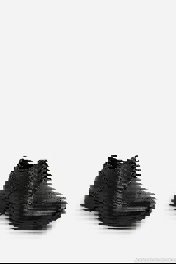 Where's That From Elliot Lace Up Derby Textured Formal Dress Work Shoes in Black Faux Leather