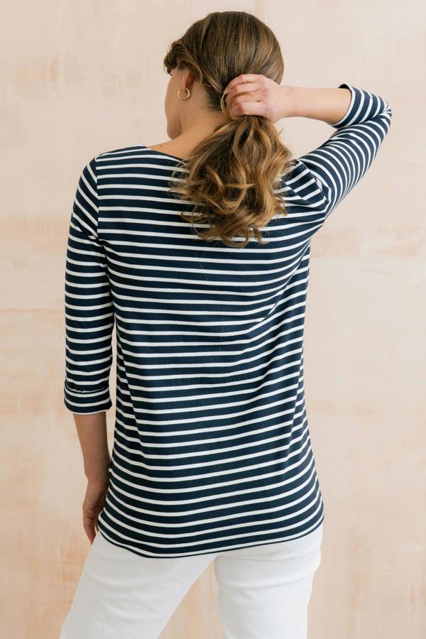 Lily & Me Coastal 3/4 Sleeve Jersey Stripe Tunic Navy