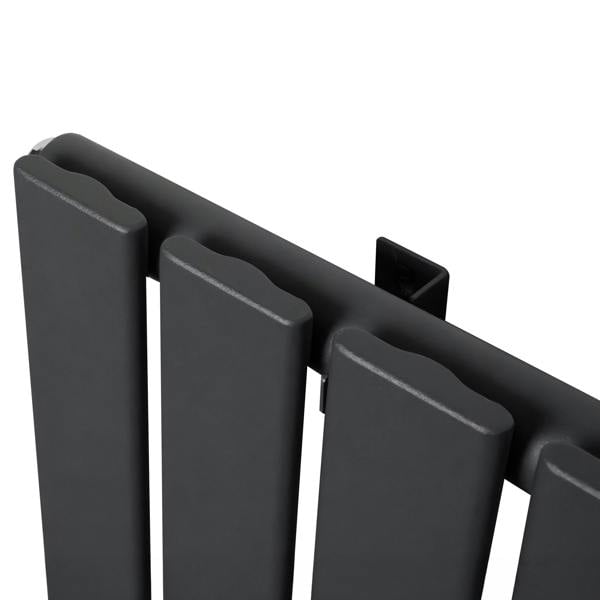 Flat single column radiator in anthracite grey, featuring a sleek, modern design with smooth, flat panels and a minimalist profile