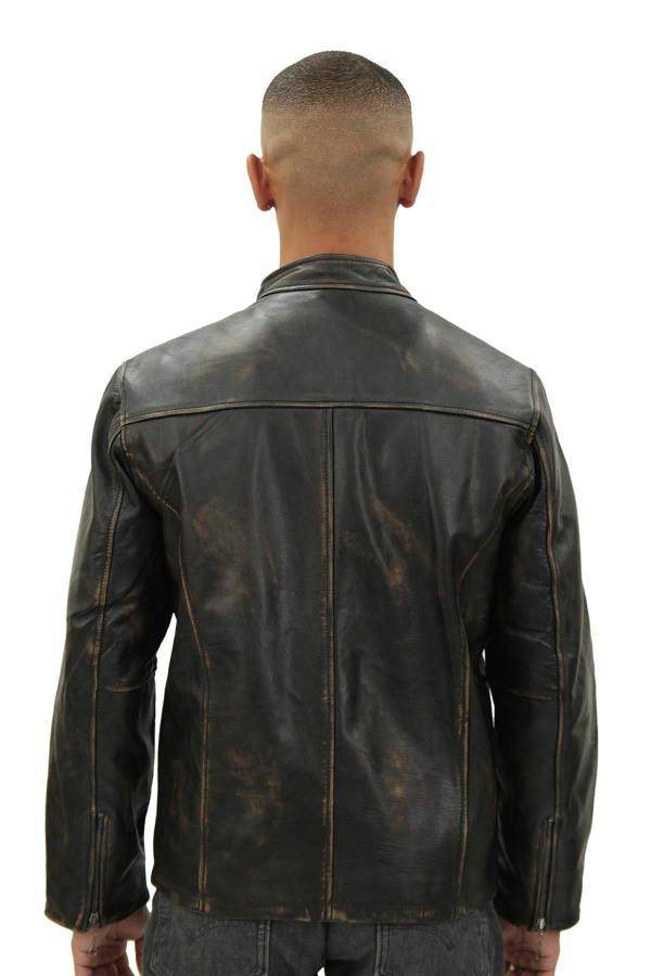 Infinity Leather Mens Vintage Black Leather Biker Jacket- Sarajevo