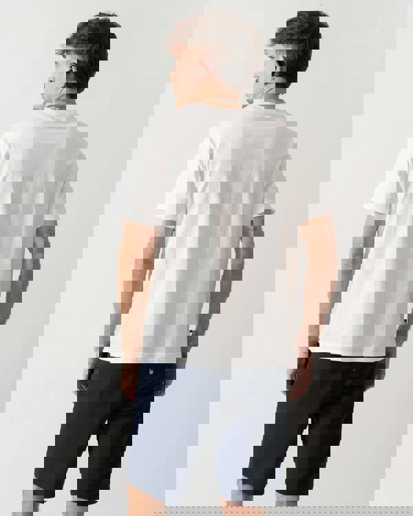 back shot of a model wearing an Aquascutum Mens Badge T-Shirt in Old White