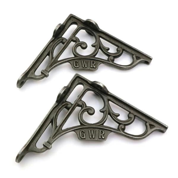 Pair of Antique Cast Iron 'GWR' Railway Victorian Style Shelf Brackets 