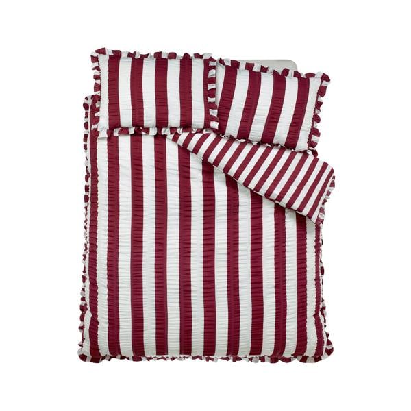 Catherine Lansfield Seersucker Frill Stripe Duvet Cover Set Plum