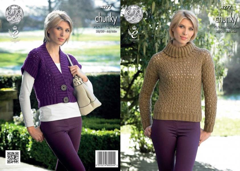 King Cole New Magnum Knitting Pattern 4277, Waistcoats, Sweaters for Women, 28 - 46 Inches - Advanced