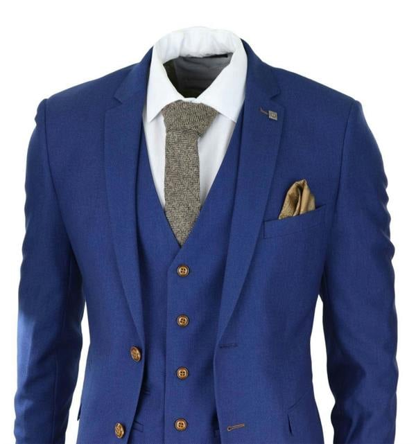 Paul Andrew Mens 3 Piece Royal Blue Birdseye Classic Suit