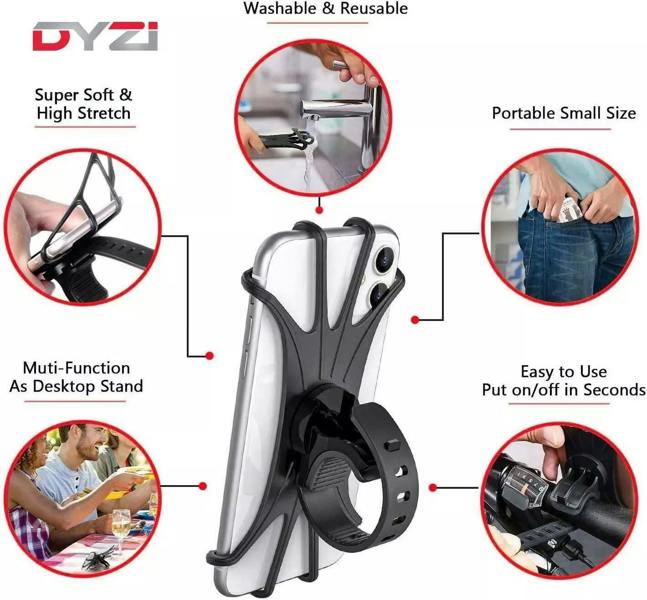 Dyzi 360° Bike Phone Holder Mount for 4.5-6.3" Smartphones - Black