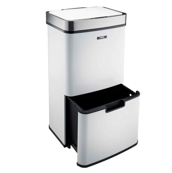 Cooks Professional 75L Sensor Recycling Bin with Food Caddy | White / Silver