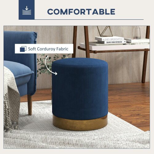 Wyld Haus Tamo Bala Corduroy Dark Blue Soft Padded Footstool Gold Accent