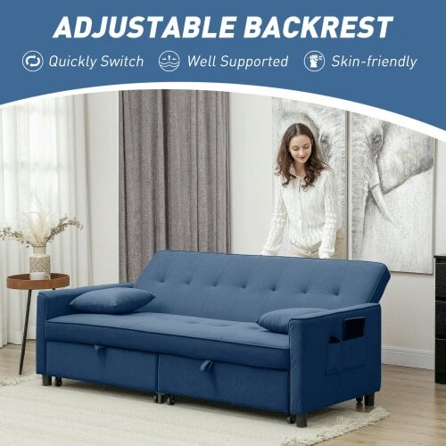 Wyld Haus Sarova Difa Blue Fabric 3 Seater Convertible Sofa Bed