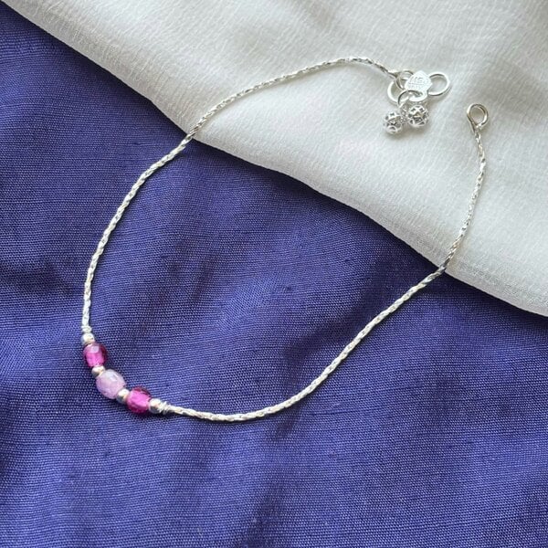 The Colourful Aura Pure Silver Colourful beaded Summer Indie Boho Indian Payal Anklet