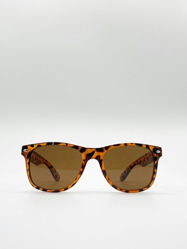 SVNX Classic Wayfarer Plastic Frame Sunglasses - Brown - One Size