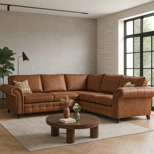 Furnishings For Less Oakland 5 Seater Leather Corner Sofa Chesterfield Style