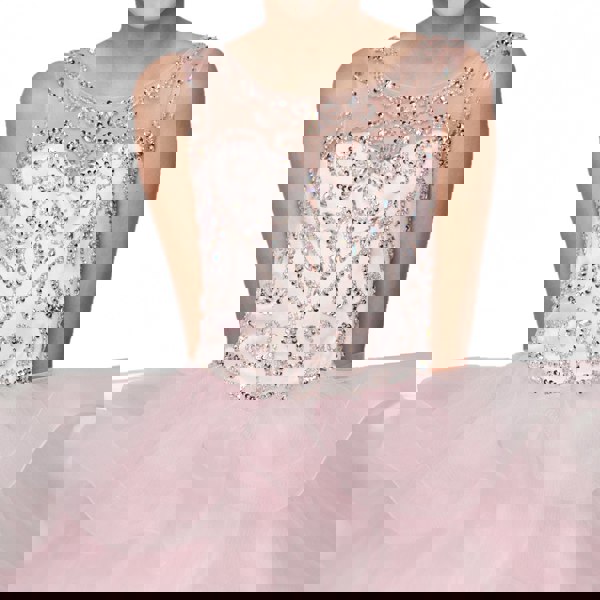 young girl wearing a Pretty pink sequin and rhinestone Dress