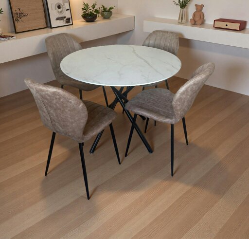 Outdoor Living Seattle Dining Table with 4 Jaydn Leather Chairs