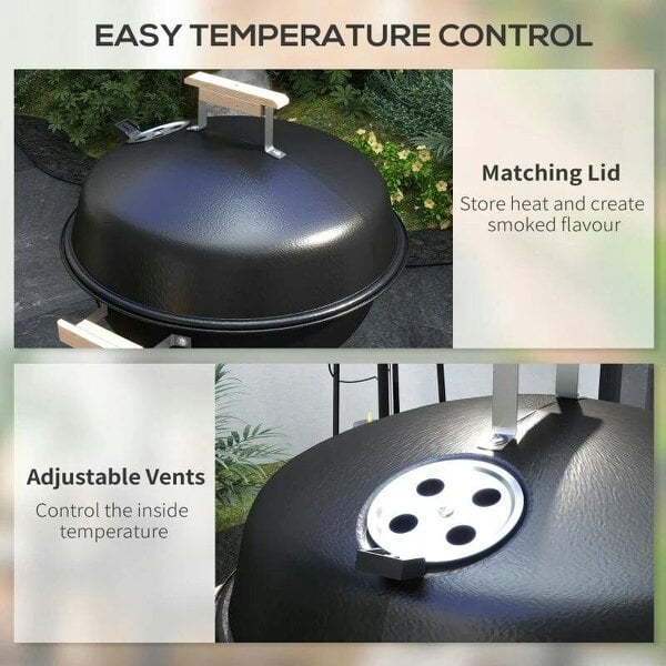 Bobobiy Portable Round Kettle Charcoal Grill BBQ Smoker with Lid Outdoor Heat Control Party Patio Barbecue Garden
