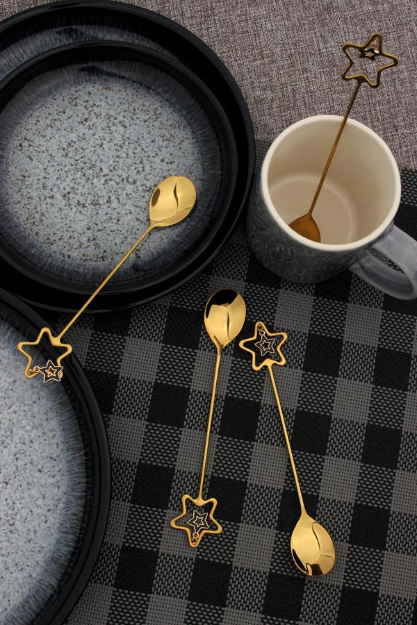 Tea Spoons Set 18/8 Stainless Steel 4pc teaspoon Set Gold Star Christmas Gift