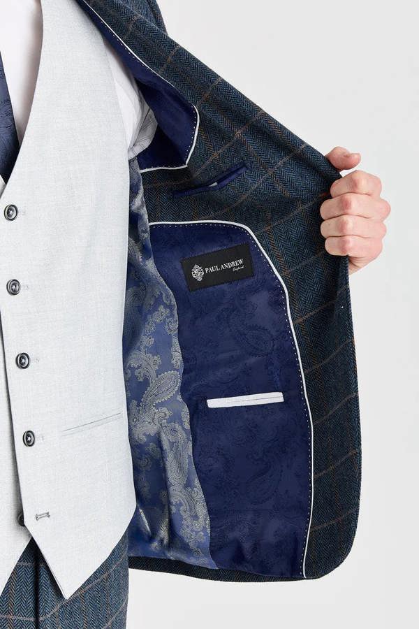Paul Andrew Harris Navy Tweed Suit with Belmont Silver Waistcoat