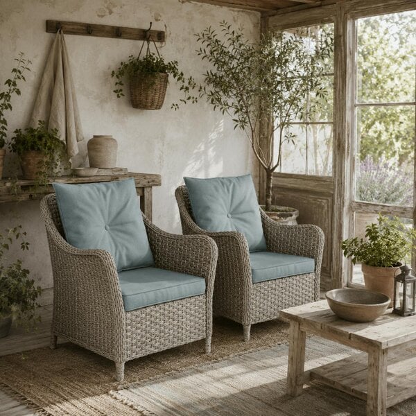 Wyld Haus Veyoto Rattan Light Grey Set Of 2 Outdoor Armchairs With Cushions Armrests And High Back