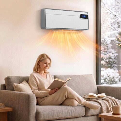 HOMCOM Smart Electric Heater, 2000W Ceramic Wall Mounted, Fan, White