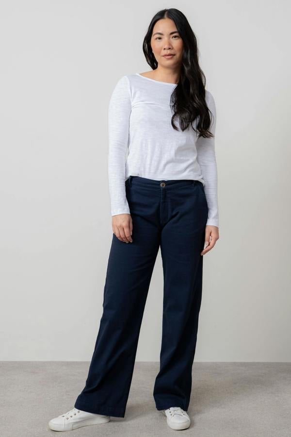 Lily & Me Dockside Stretch Twill Wide Leg Trousers Navy